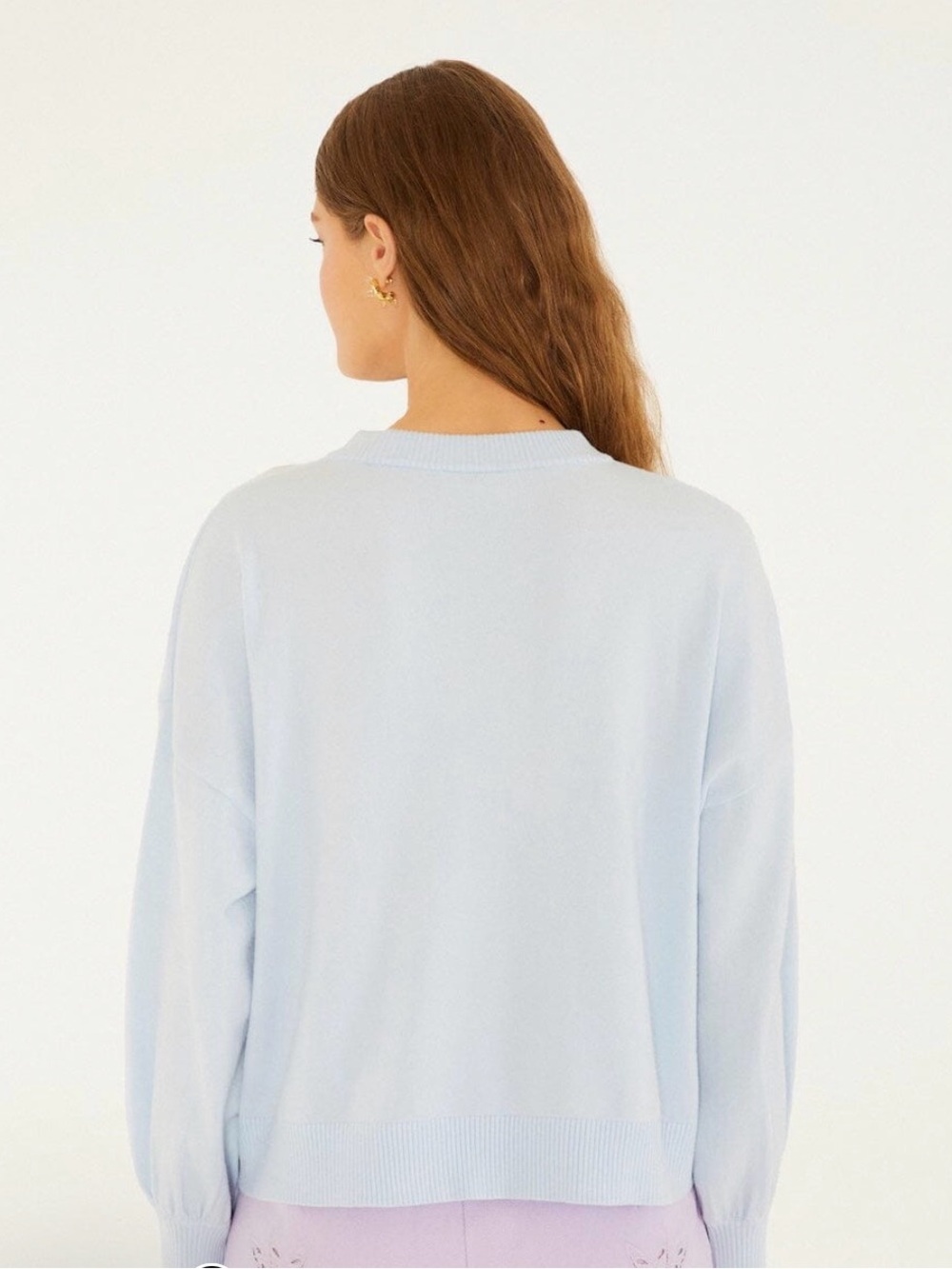 FARM Rio Pastel Blue Sweater with Pink & Yellow Embroidered Parrot Graphic NWT - Picture 4 of 6